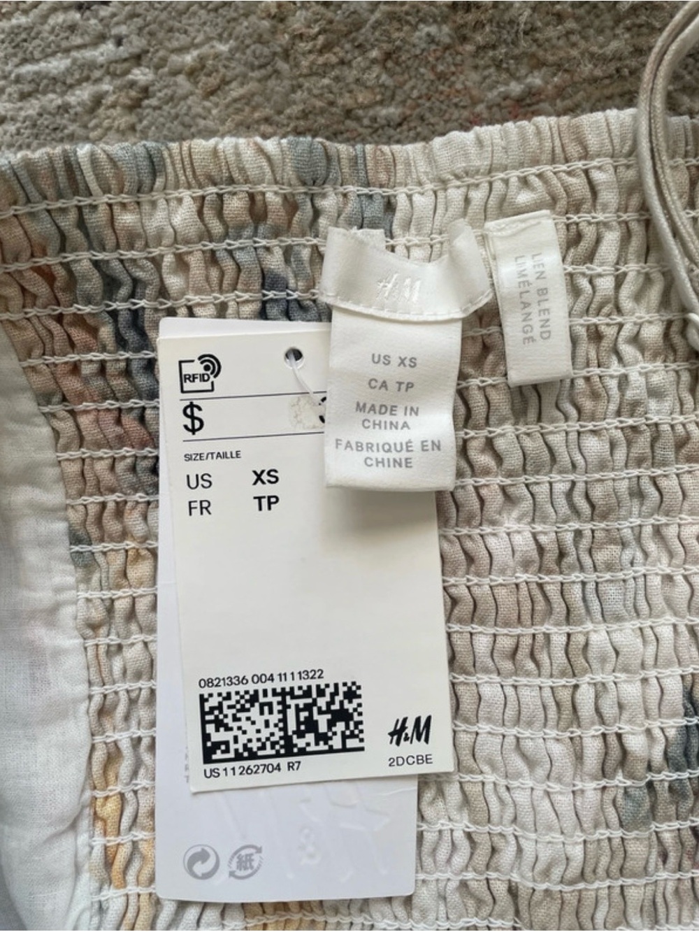 H&M Cream Floral Smocked Bust Midi Dress with Pink and Orange Accents - Picture 8 of 10